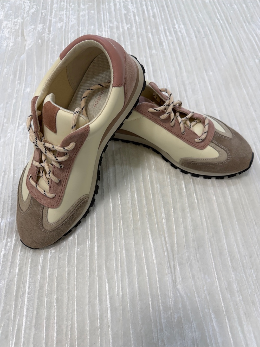 Tory Burch Cream, Taupe and Blush Suede-Trim Athletic Sneakers
